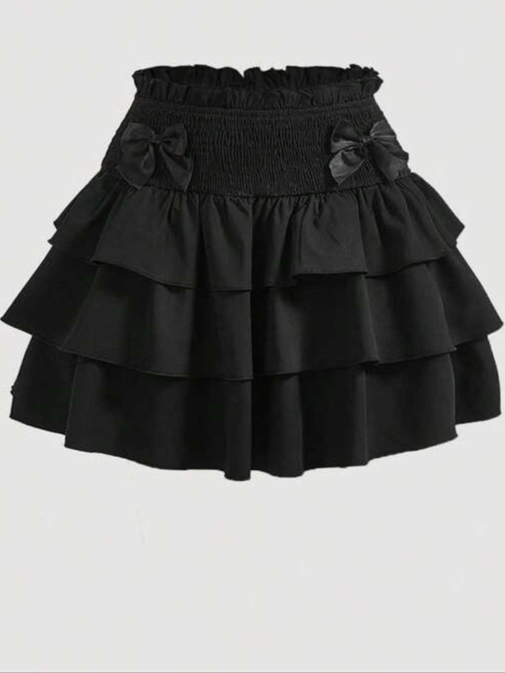 SHEIN Black Tiered Ruffle Mini Skirt with Bow Accents